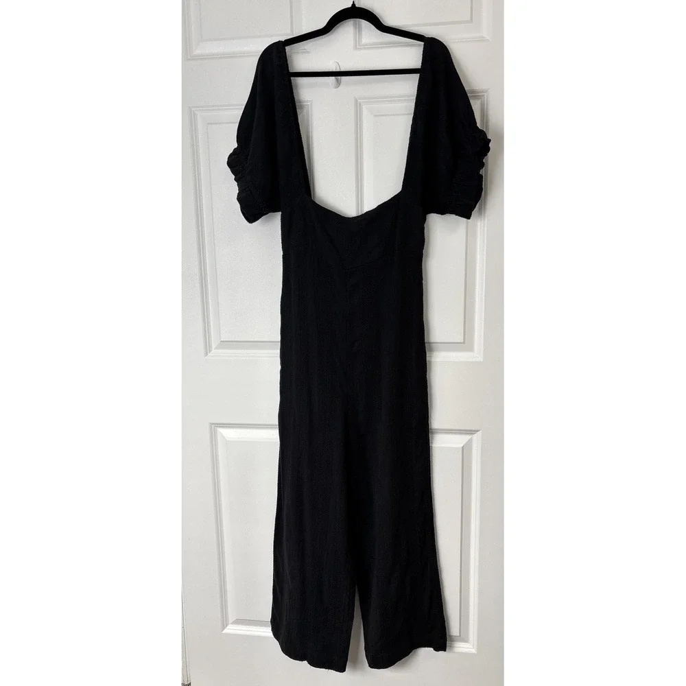 Free People Women's S‎ Black The Ideal Jumpsuit Wide Leg Cotton Line 0285